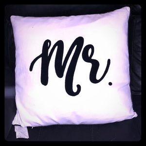 Throw Pillow with “Mr.” on it